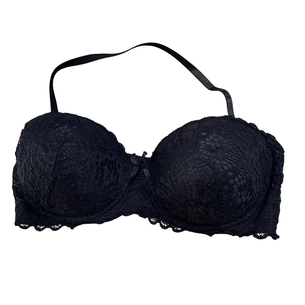Black Fuchsia Secret Lace Black Floral Lace Padded Underwire Balconette Bra 36C
